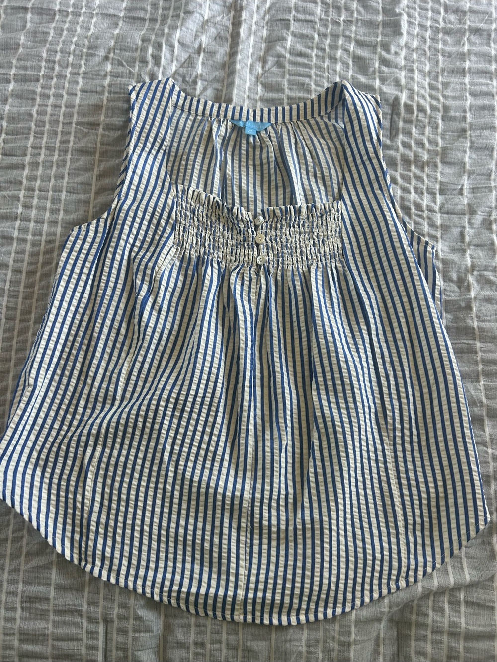 Draper James Blue and White Striped Smocked Sleeveless Top